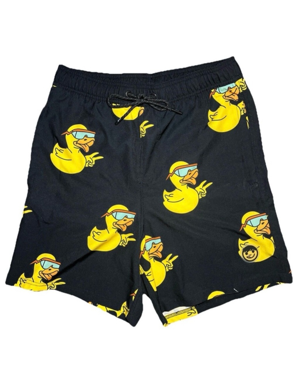 Neff Swim Shorts Mens Medium Black Graphic Duck Print Board Trunks Beach Summer